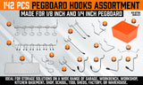 142Pc Pegboard Hooks Set Peg board Hanger Assortment Storage Trays Organizer Bin - Front View