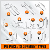 142Pc Pegboard Hooks Set Peg board Hanger Assortment Storage Trays Organizer Bin - Top-Down View