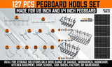 127Pc Pegboard Hooks Set Storage Baskets Organizer Hanger Inc. 4 Small Peg Board - Front View