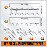 127Pc Pegboard Hooks Set Storage Baskets Organizer Hanger Inc. 4 Small Peg Board - Top-Down View