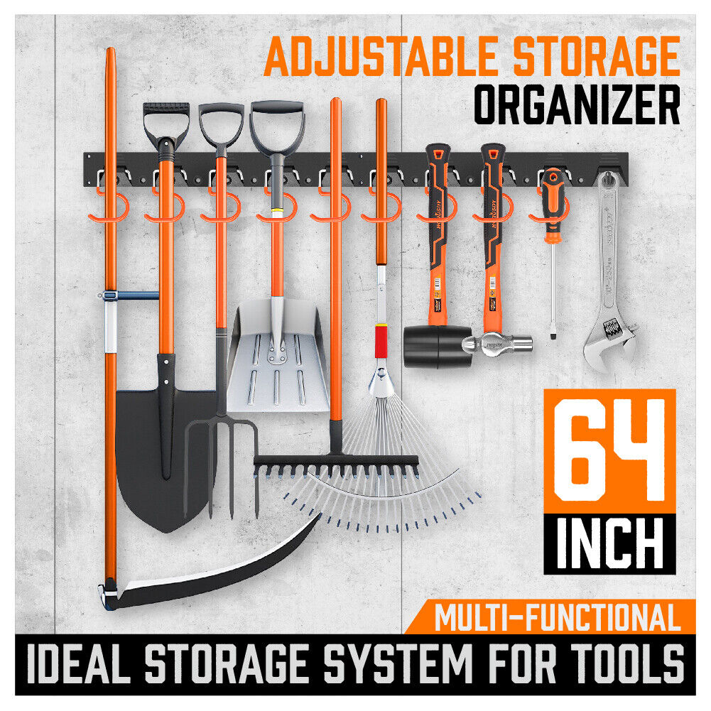 64 Wall Mount Tool Hanger Garden Storage Organizer Mop Broom Holder Hook Pegs