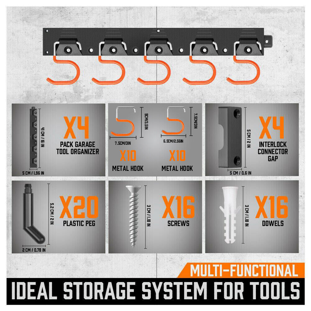 64 Wall Mount Tool Hanger Garden Storage Organizer Mop Broom Holder Hook Pegs