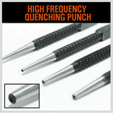 4Pc Nail Punch Set Heavy Duty Solid Steel Hole Punching Leather Gasket 0.8-3.2mm - Close-Up Angle