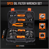 5Pc Oil Filter Wrench Set Swivel Grip Steel Belt Spanner Universal Filter Remove - Side View