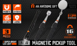 3Pc Magnetic Pick Up Tool Swivel Inspection Mirror Flexible Telescope LED Light - Front View