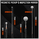 3Pc Magnetic Pick Up Tool Swivel Inspection Mirror Flexible Telescope LED Light - Side View