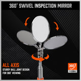 3Pc Magnetic Pick Up Tool Swivel Inspection Mirror Flexible Telescope LED Light - Rear View