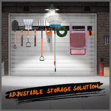 Wall Mounted Hook Rail Set Bike Holder Garden Tool Storage Rack Garage Organizer - Low Angle