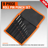9Pc Roll Pin Punch Set Bolt Catch Gun Building Removing Repair Tool Canvas Pouch - Side View