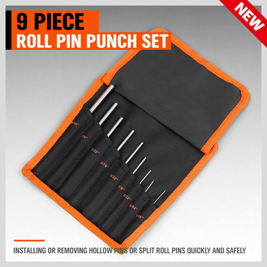 9Pc Roll Pin Punch Set Bolt Catch Gun Building Removing Repair Tool Canvas Pouch, image 3