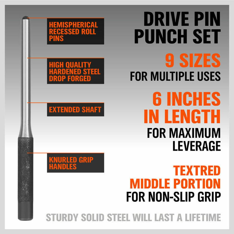 9Pc Roll Pin Punch Set Bolt Catch Gun Building Removing Repair Tool Canvas Pouch, image 7