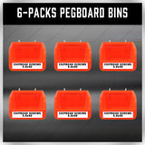6Pc Pegboard Bins Peg Board Parts Storage With Steel Hooks Tools Organiser Tray - 45-Degree Angle