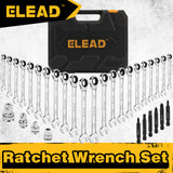 ELEAD 33Pcs Ratchet Wrench Set SAE Metric Wrench Phillips Slotted Bits Adapter - Front View