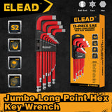 ELEAD 13Pc Extra Large Hex Key Set Long Allen Key Wrench Ball End SAE 5/64-3/4 - Front View