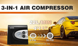 NOONE 3 IN 1 Air Compressor Tire Inflator 12V Portable Car Tire Inflator Pump - Side View