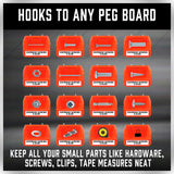 16Pc Pegboard Bins Peg Board Parts Storage With Steel Hooks Tools Organiser Tray - 45-Degree Angle