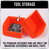 16Pc Pegboard Bins Peg Board Parts Storage With Steel Hooks Tools Organiser Tray - Rear View