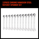 12Pc Ratchet Spanner Set Metric Open & Ring Wrenches 8-19mm CR-V + Rolling Bag - Side View
