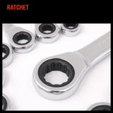 12Pc Ratchet Spanner Set Metric Open & Ring Wrenches 8-19mm CR-V + Rolling Bag - Rear View