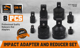8Pc Impact Socket Reducer Set Heavy Duty Adaptor For Ratchet Wrench With Case - Front View