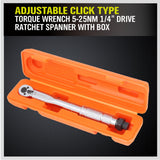 1/4 Drive Click Torque Wrench 5-25NM Ratchet Spanner Adjustable Hand Repair New - Side View