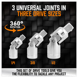 20Pc Socket Extension & Adaptor Set Flexible Joint Reducer Combination Drive Kit - Rear View
