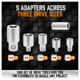 20Pc Socket Extension & Adaptor Set Flexible Joint Reducer Combination Drive Kit - Close-Up Angle