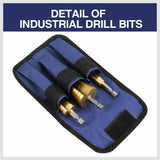 HSS 3pcs Steel Step Cone Set Drill Titanium Bit Hole Cutter 4-12/20/32mm Pouch - 45-Degree Angle
