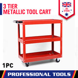Tool Trolley 3-Tier Workshop Cart Rolling Steel Parts Storage Handyman 150KG Red - Front View