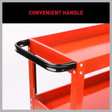 Tool Trolley 3-Tier Workshop Cart Rolling Steel Parts Storage Handyman 150KG Red - Side View