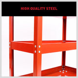 Tool Trolley 3-Tier Workshop Cart Rolling Steel Parts Storage Handyman 150KG Red - Close-Up Angle