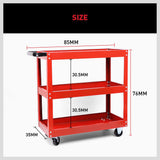 Tool Trolley 3-Tier Workshop Cart Rolling Steel Parts Storage Handyman 150KG Red - Low Angle