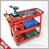 Tool Trolley 3-Tier Workshop Cart Rolling Steel Parts Storage Handyman 150KG Red - Extra Image