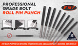8Pc Heavy Duty Long Pin Punch Set 2.4 to 10mm Drift Roll Nail Steel Flat End New - Front View