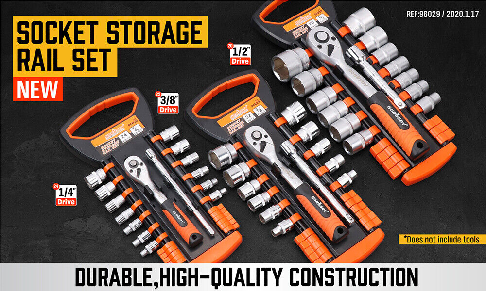 3Pc Socket Rails 66 Socket Holder Space Organiser Garage Rack 1/4 3/8 1/2