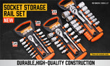 3Pc Socket Rails 66 Socket Holder Space Organiser Garage Rack 1/4 3/8 1/2 - Front View