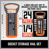 3Pc Socket Rails 66 Socket Holder Space Organiser Garage Rack 1/4 3/8 1/2 - 45-Degree Angle