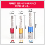 3Pc Socket Bit Adaptor Set Drill Nut Driver Power Extension Bars 1/4 3/8 1/2