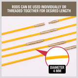 3.3m ⏀ 4mm Fibreglass Electricians Push Pull Rods Cable Cavity Contractors Duct - Top-Down View