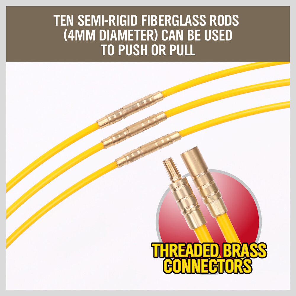 3.3m ? 4mm Fibreglass Electricians Push Pull Rods Cable Cavity Contractors Duct