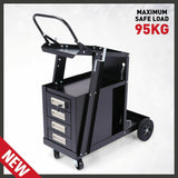 New 4-Drawer Welding Trolley Cart Welder Cabinet MIG TIG ARC Plasma Cutter Bench - Side View