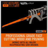 5Pc 300mm Reciprocating Saw Blades 5TPI Wood Timber Pruning Tool W/T Case - Top-Down View