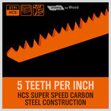 5Pc 300mm Reciprocating Saw Blades 5TPI Wood Timber Pruning Tool W/T Case - 45-Degree Angle