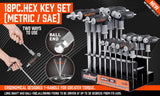 18-Piece T-Handle Hex Key Set, SAE/Imperial & Metric Sizes Allen Wrench Set Long Arm with Ball End - Front View