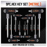18-Piece T-Handle Hex Key Set, SAE/Imperial & Metric Sizes Allen Wrench Set Long Arm with Ball End - 45-Degree Angle