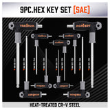 18-Piece T-Handle Hex Key Set, SAE/Imperial & Metric Sizes Allen Wrench Set Long Arm with Ball End - Rear View