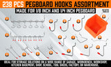 238Pc Pegboard Hooks Set Peg board Bins Parts Storage Assortment Tools Organiser - Front View