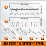 238Pc Pegboard Hooks Set Peg board Bins Parts Storage Assortment Tools Organiser - Side View