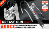 Heavy Duty 600cc Manual Grease Gun Flexible Hose Coupler 10000PSI Oiling Tools - Front View