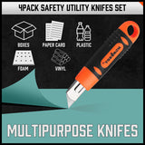 4Pc Box Cutter Snap Off Utility Knife Retractable Grip Handle 10x Spare Blades - Top-Down View